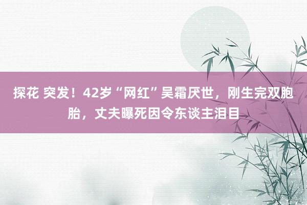 探花 突发！42岁“网红”吴霜厌世，刚生完双胞胎，丈夫曝死因令东谈主泪目