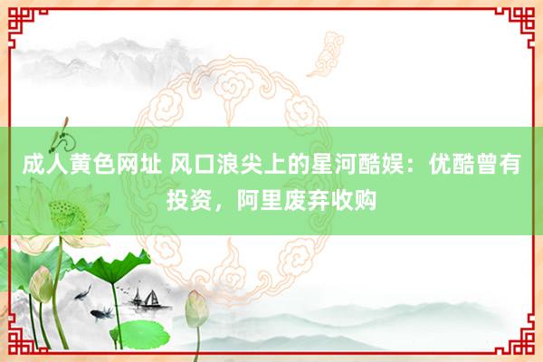 成人黄色网址 风口浪尖上的星河酷娱：优酷曾有投资，阿里废弃收购