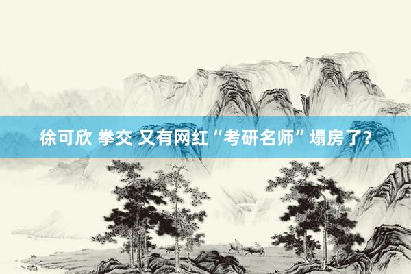 徐可欣 拳交 又有网红“考研名师”塌房了？